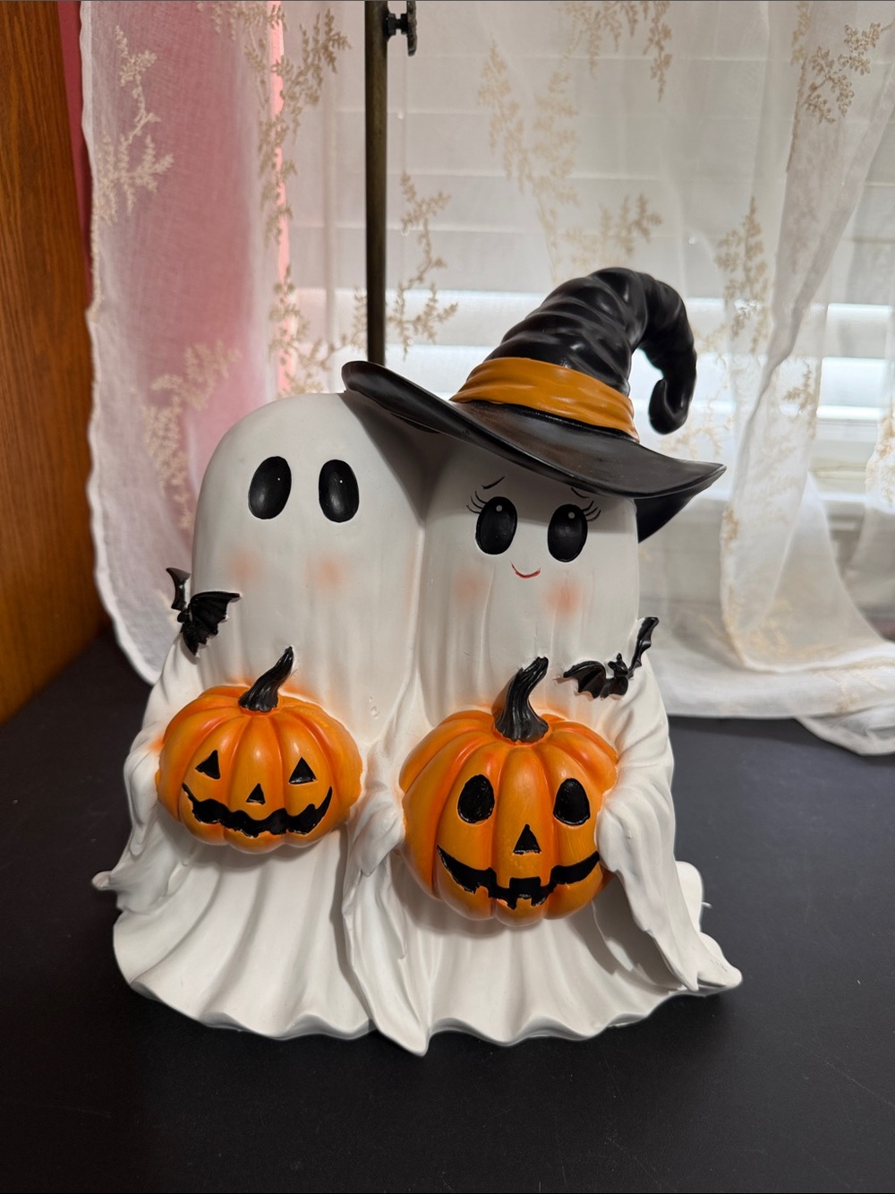 Candy corn lane Halloween ghosts decor with pumpkins